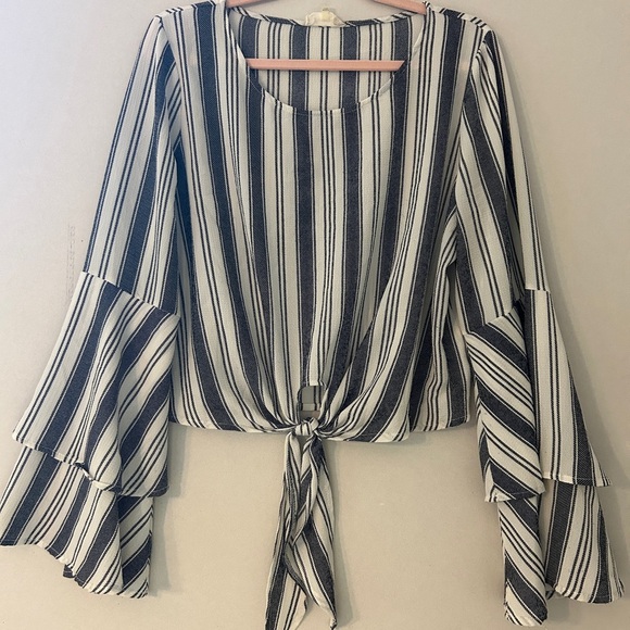 Altar'd State Black and White Striped Blouse - Picture 1 of 5